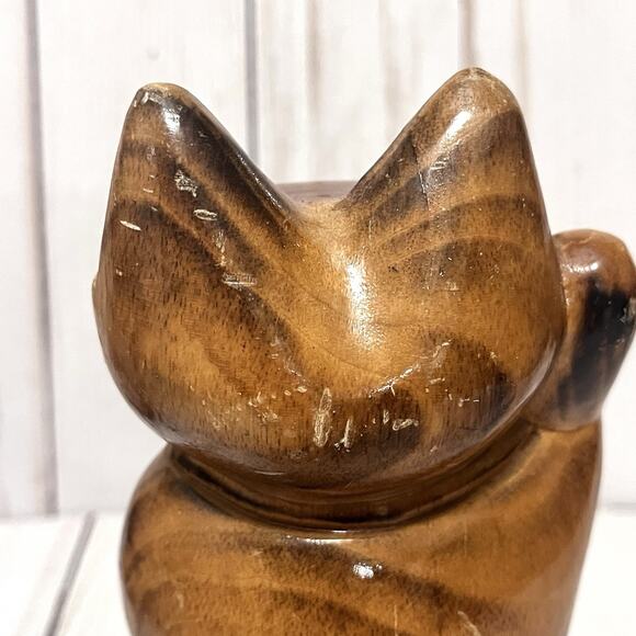 Hawaii Lucky Neko Cat Wood Carved 6" Figurine - Picture 4 of 8